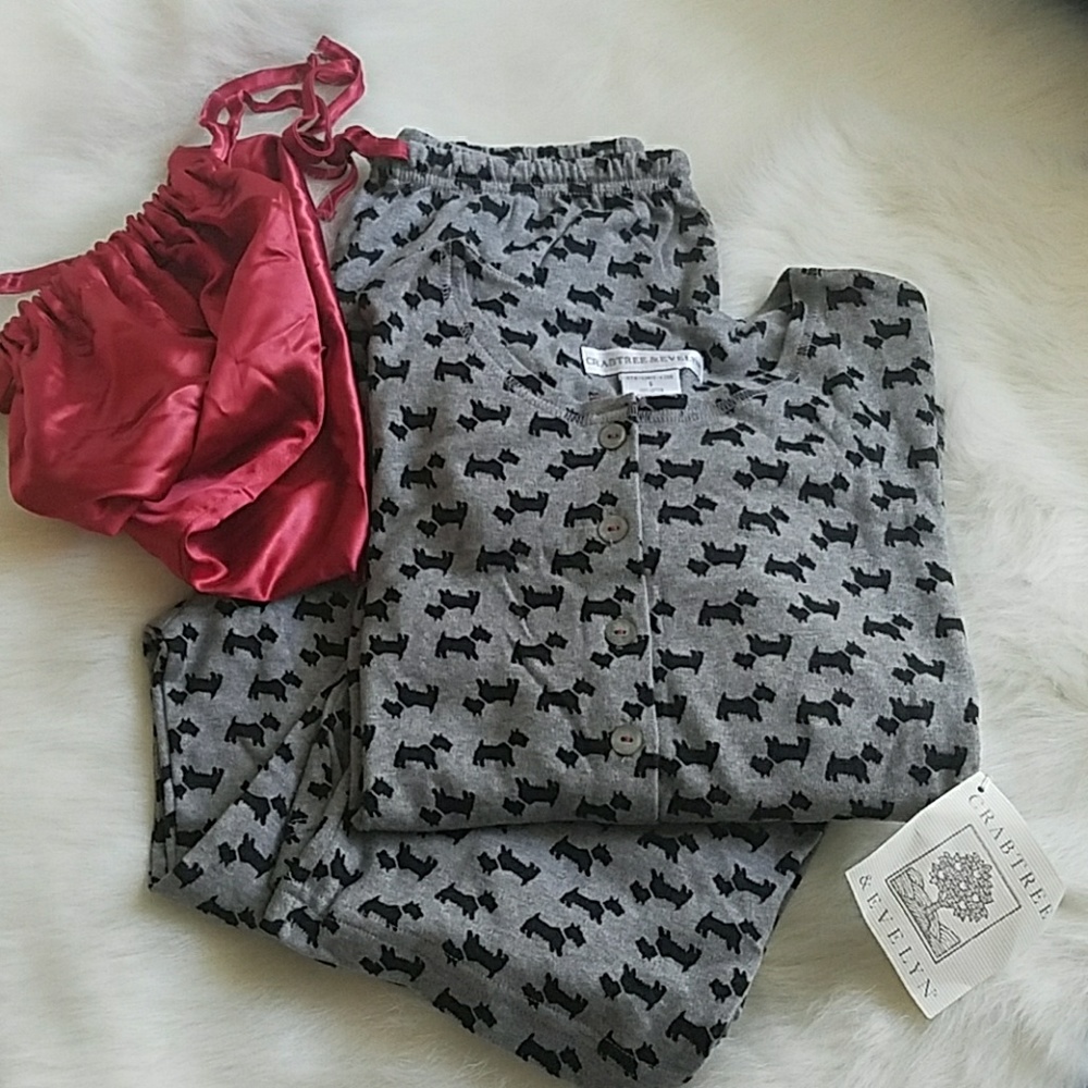 Scottie dog print pajama set with satin trim