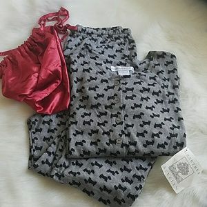 Scottie dog print pajama set with satin trim