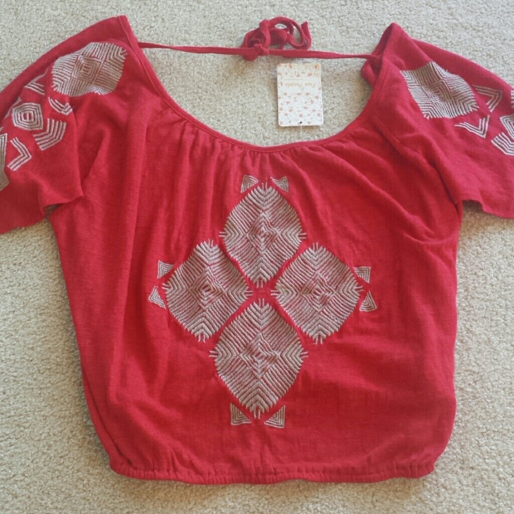 Free People Open Back Embroidered Top
