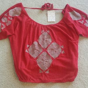 Free People Open Back Embroidered Top