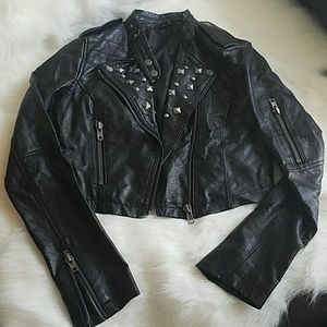 Faux leather crop jacket