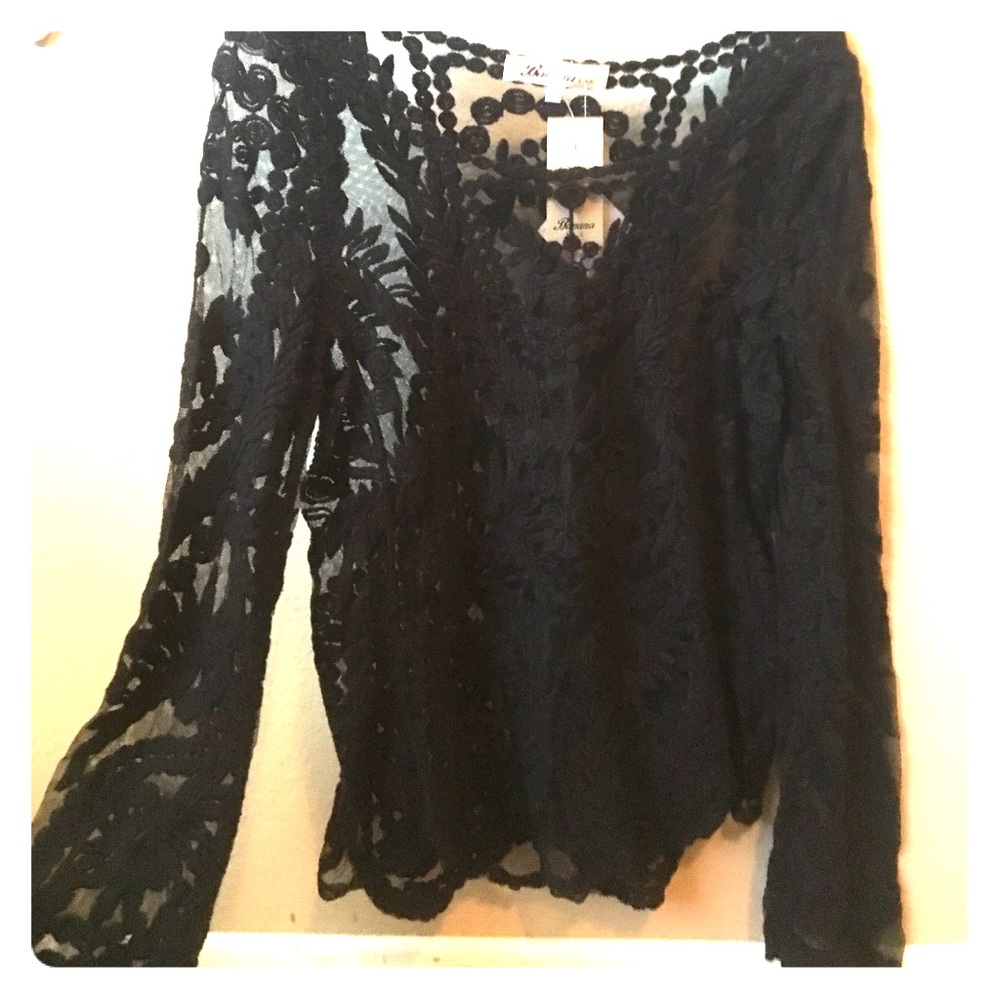 Black embroidered sheer blouse