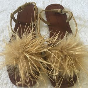 ZARA Flat Sandals With Feathers Details