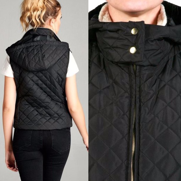 NWT Large Quilted Vest Faux Shearling Lined Black - Picture 3 of 8