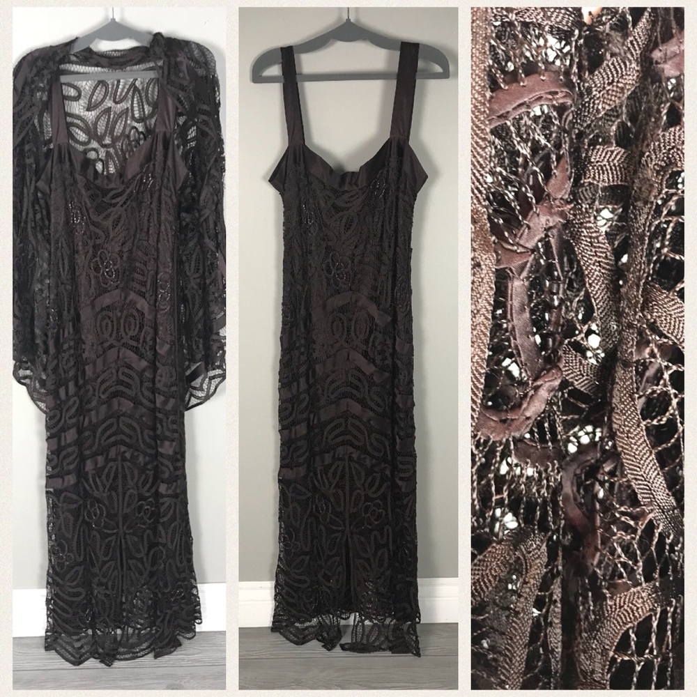 Chocolate evening gown with matching crop jacket