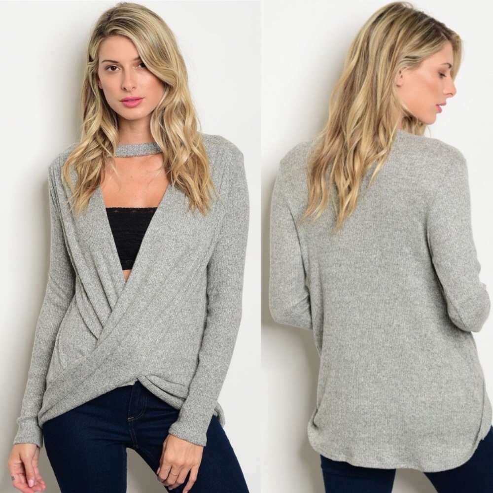 Grey Wrap Style Top