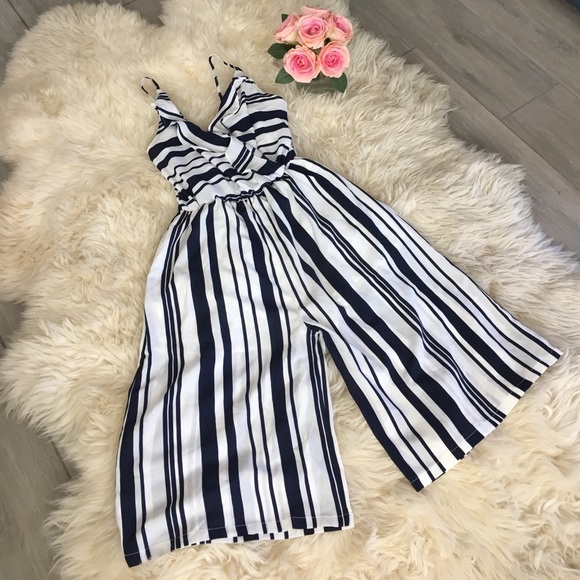 Elodie Other - Beautiful Navy and White Capri Romper