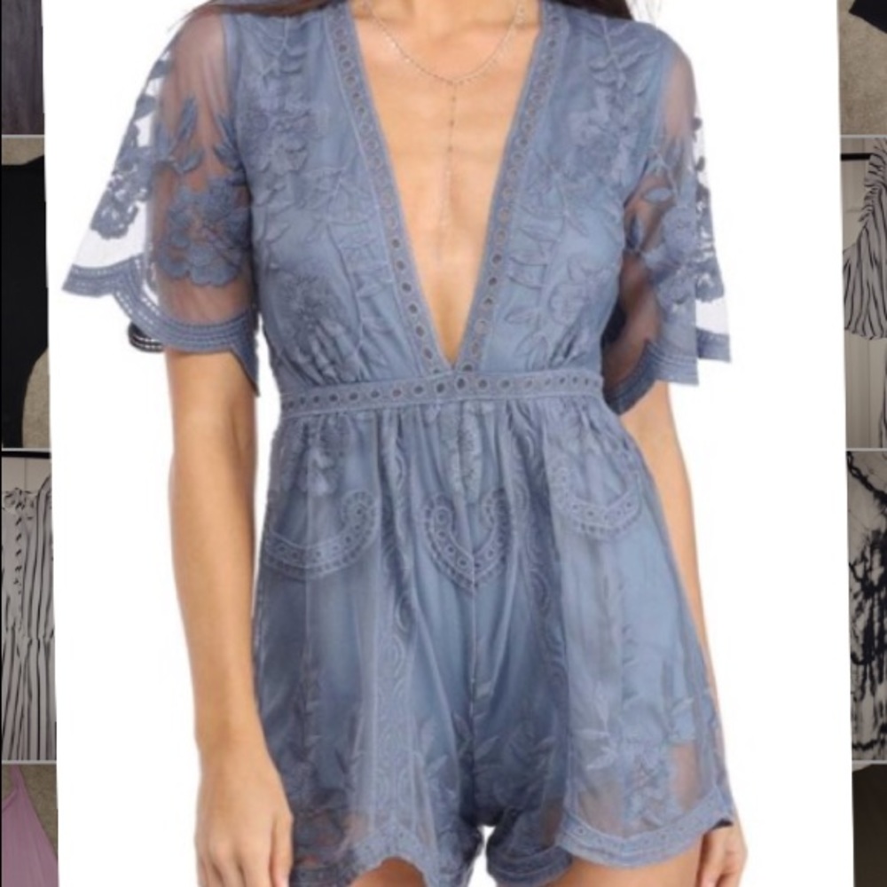 Blue lace romper