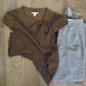 BR - spotted silky blouse with bow & collar (xs)