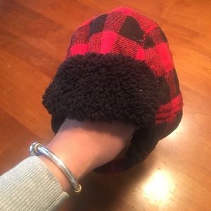 Baby Boy Buffalo Plaid Black & Red Winter Hat  2T