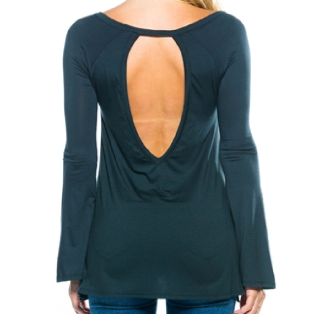 TOP DARK TEAL BELL SLEEVED TOP - Picture 2 of 4
