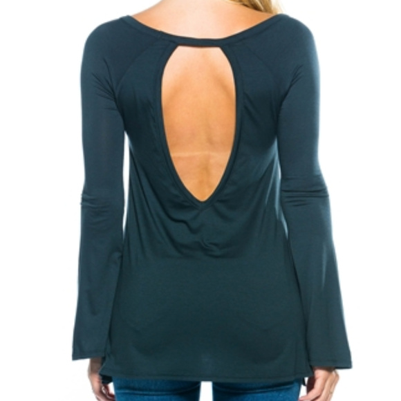 TOP DARK TEAL BELL SLEEVED TOP - Picture 2 of 4