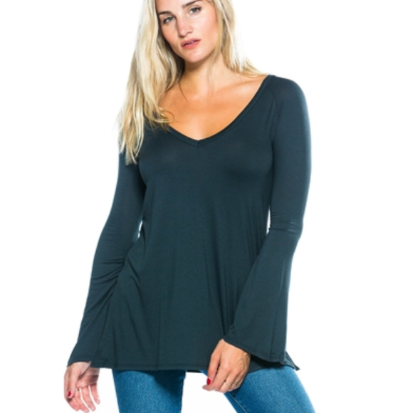 TOP DARK TEAL BELL SLEEVED TOP - Picture 3 of 4