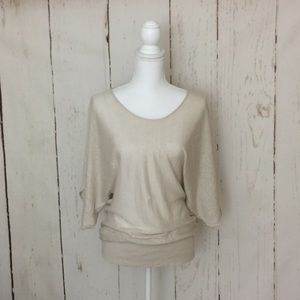 Eileen Fisher 100% Linen Tan Dolman Sleeve Top