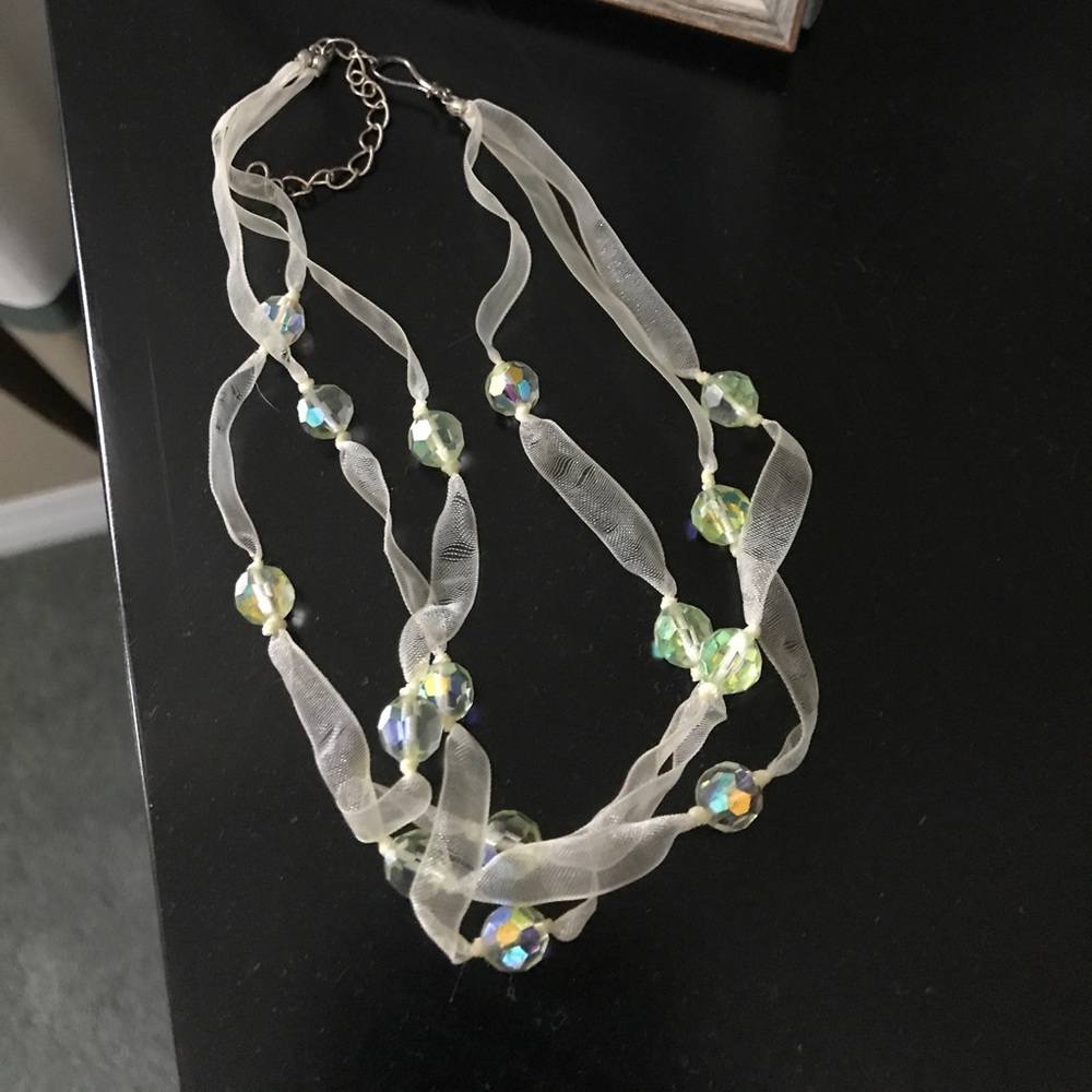 Pale yellow fabric/bead choker