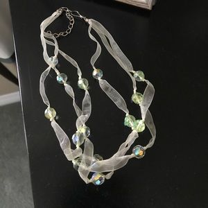 Pale yellow fabric/bead choker