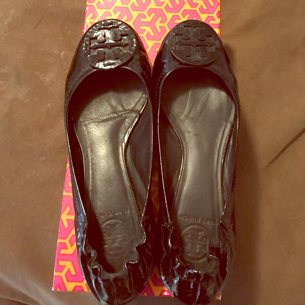 Tory Burch Patent Black Reva Flats