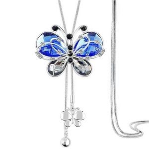 Crystal Butterfly Silver Chain Sweater Necklace