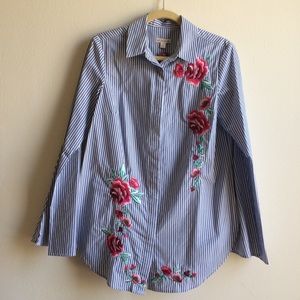 Merona Embroidered Blue Button Down Shirt