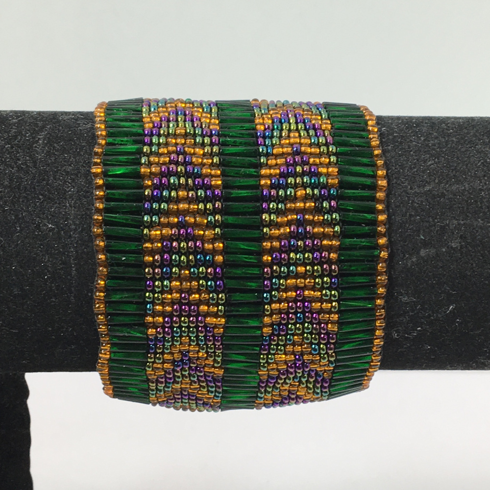 Green Purple Orange 2"Wide Seed Bead Bracelet