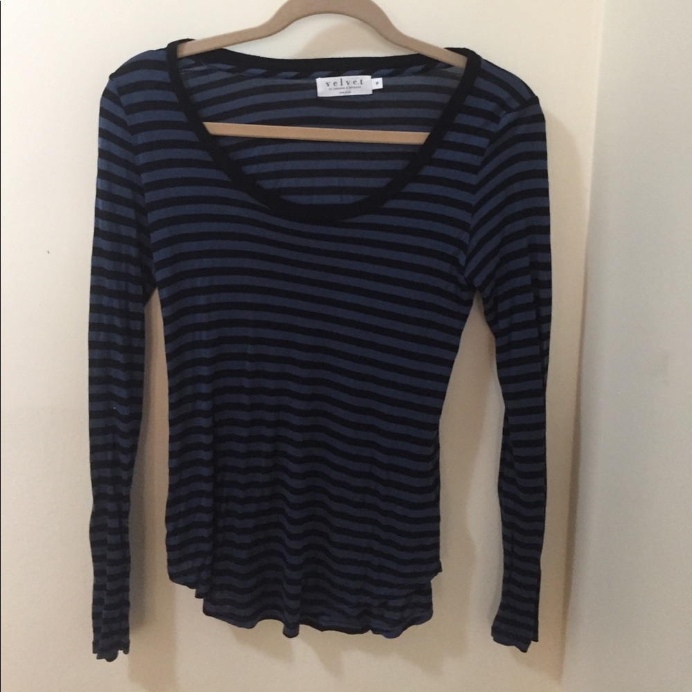 Blue and black stripe long sleeve tee
