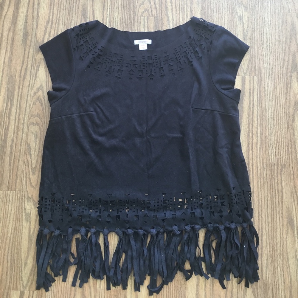 Black Cut-Out Fringe Top