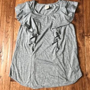 Faded Glory Short Sleeve Scoopneck Ruffle T-Shirt