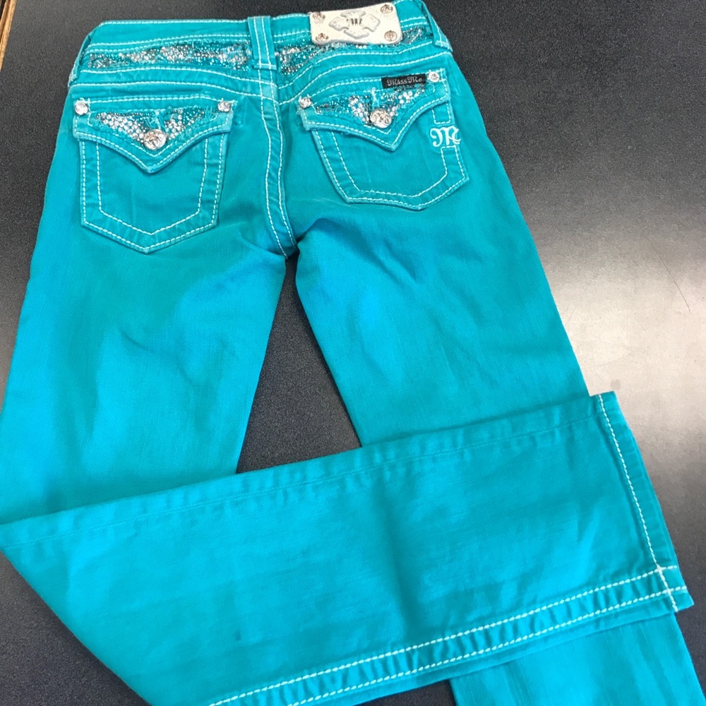 Girls Miss Me Teal Jeans size 10