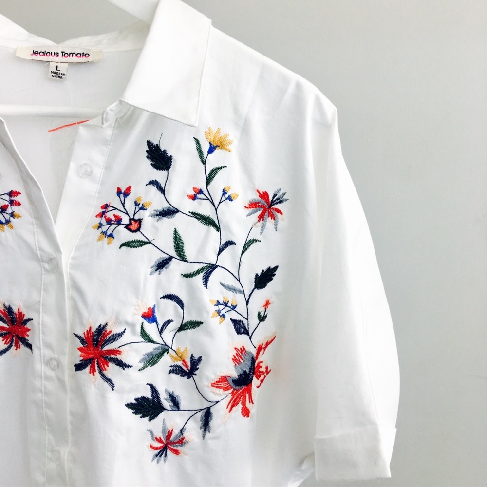 White Floral Embroidered Shirt Dress - Picture 3 of 8