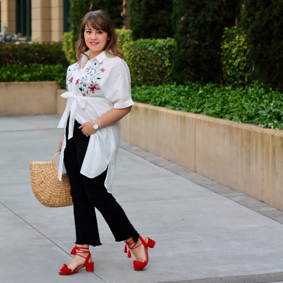 White Floral Embroidered Shirt Dress - Picture 7 of 8
