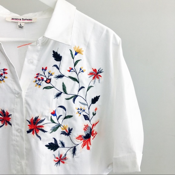 White Floral Embroidered Shirt Dress - Picture 3 of 8