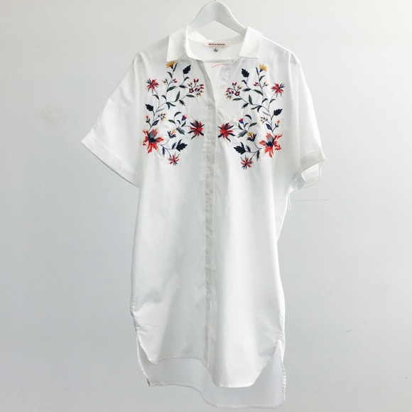 White Floral Embroidered Shirt Dress - Picture 4 of 8