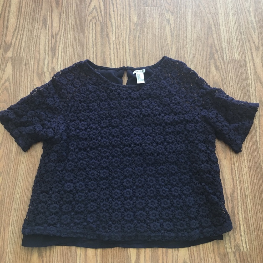 Forever 21 Navy Blue Crocheted Top