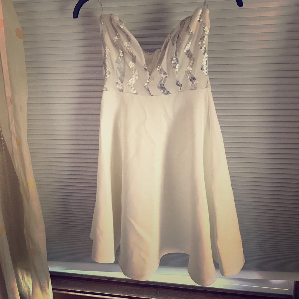 White and silver sequin dress