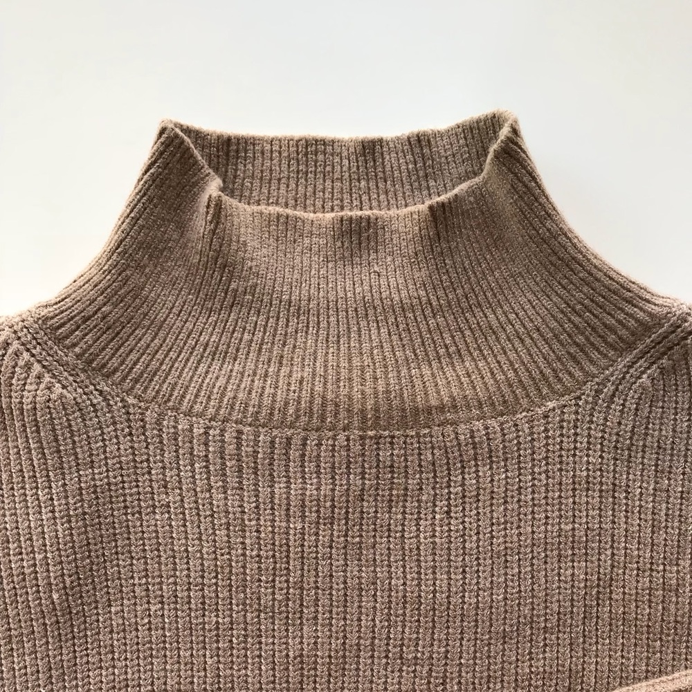 Taupe Lantern Sleeve Mock Neck Knitted Pullover - Picture 5 of 6