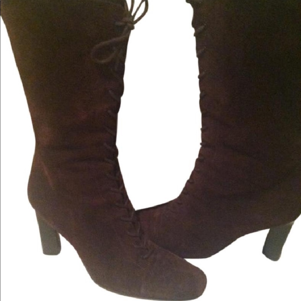 PRADA Mid-Calf Lace Up Suede High Heel Boots