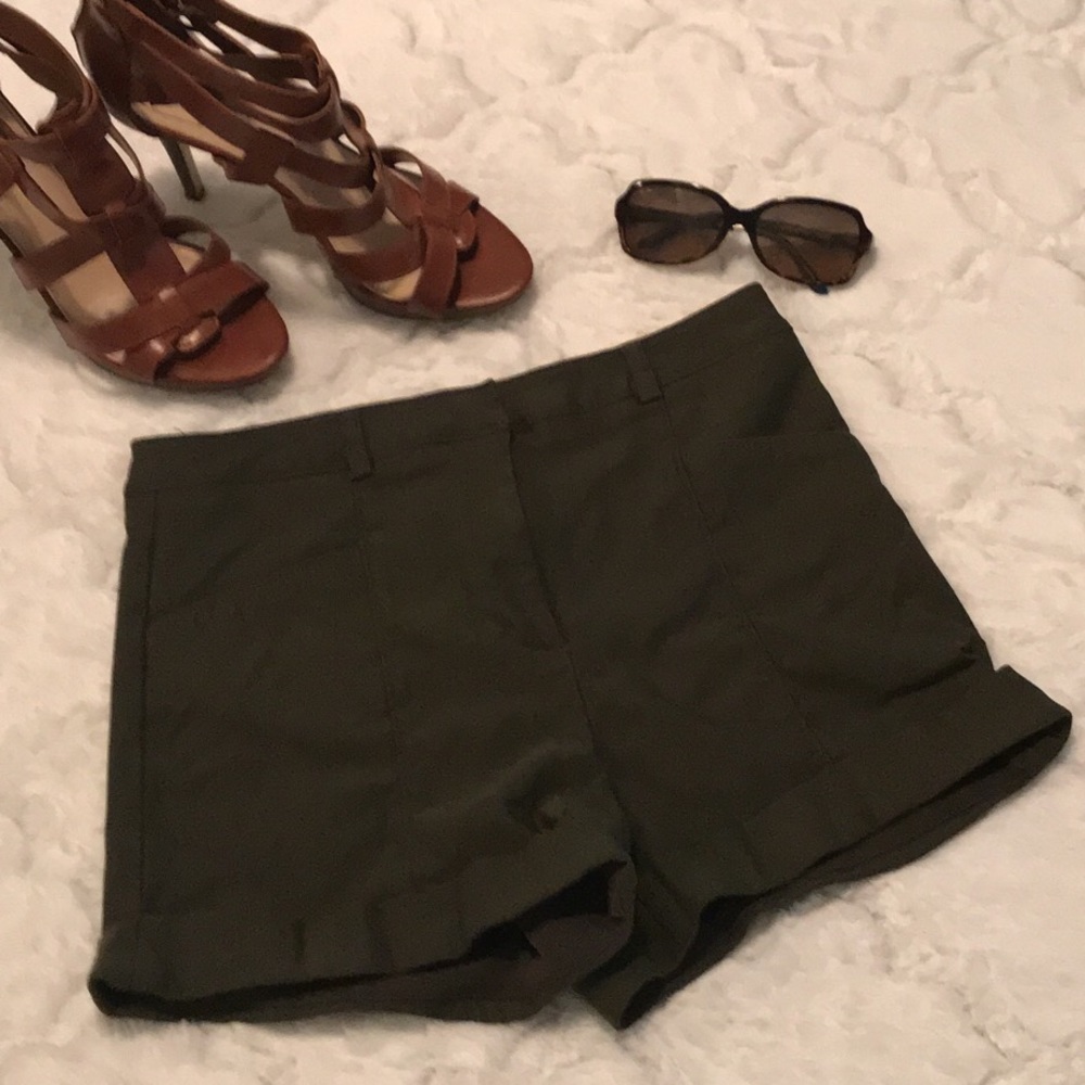 Dark Olive Green Cuffed Shorts