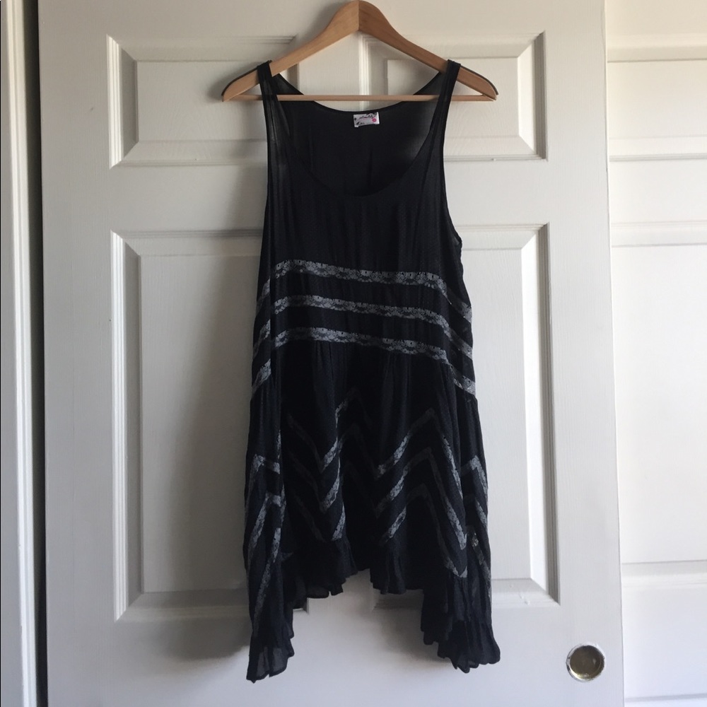 Black and Gray Free People Voile & Lace Slip Dress