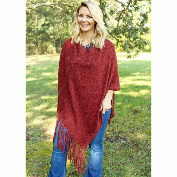 Sweaters - *JUST ARRIVED* Rust Fringe Knit Poncho