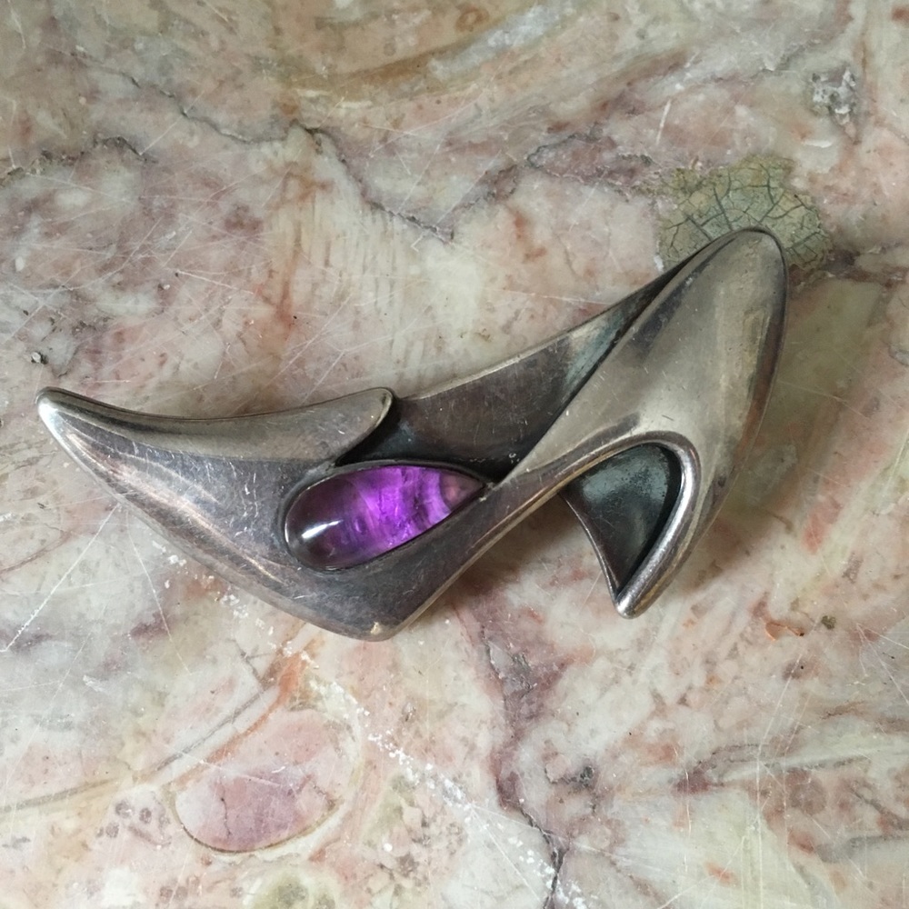 Modernist RIC Amethyst/Sterling Brooch