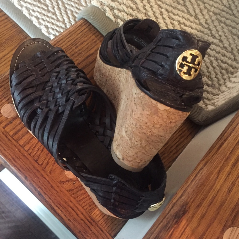 Tory Burch woven cork wedges