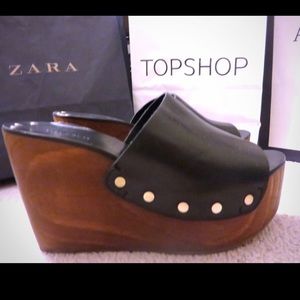 Zara studded platform wood block heels