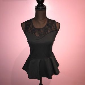 Allegra k black sheer rose lace sleeveless peplum