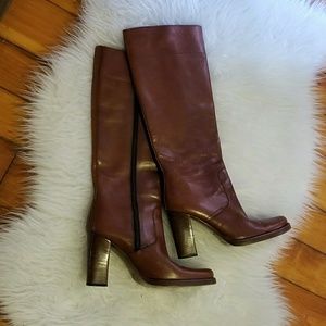 Miu Miu Tall Stacked Heel Brown Boots Size 8.5