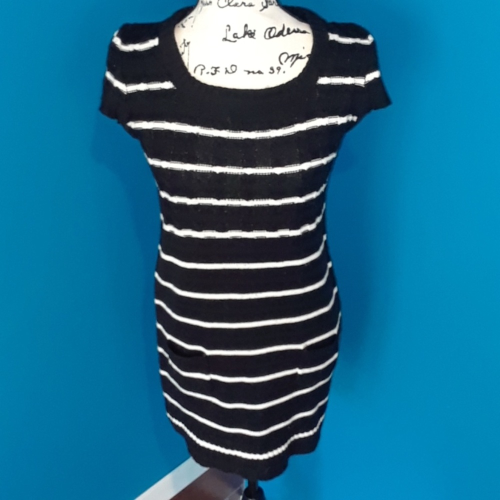 5/25  Ambience Apparel B&W Stripe Sweater Dress - Picture 2 of 7