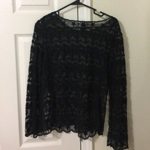 Long sleeve lace black top