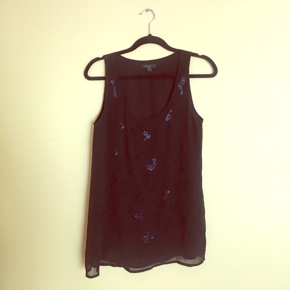 Black Flowy Blouse with Beading Detail