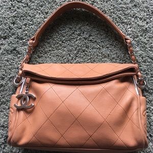 Authentic Chanel Lambskin Beige Shoulder Bag