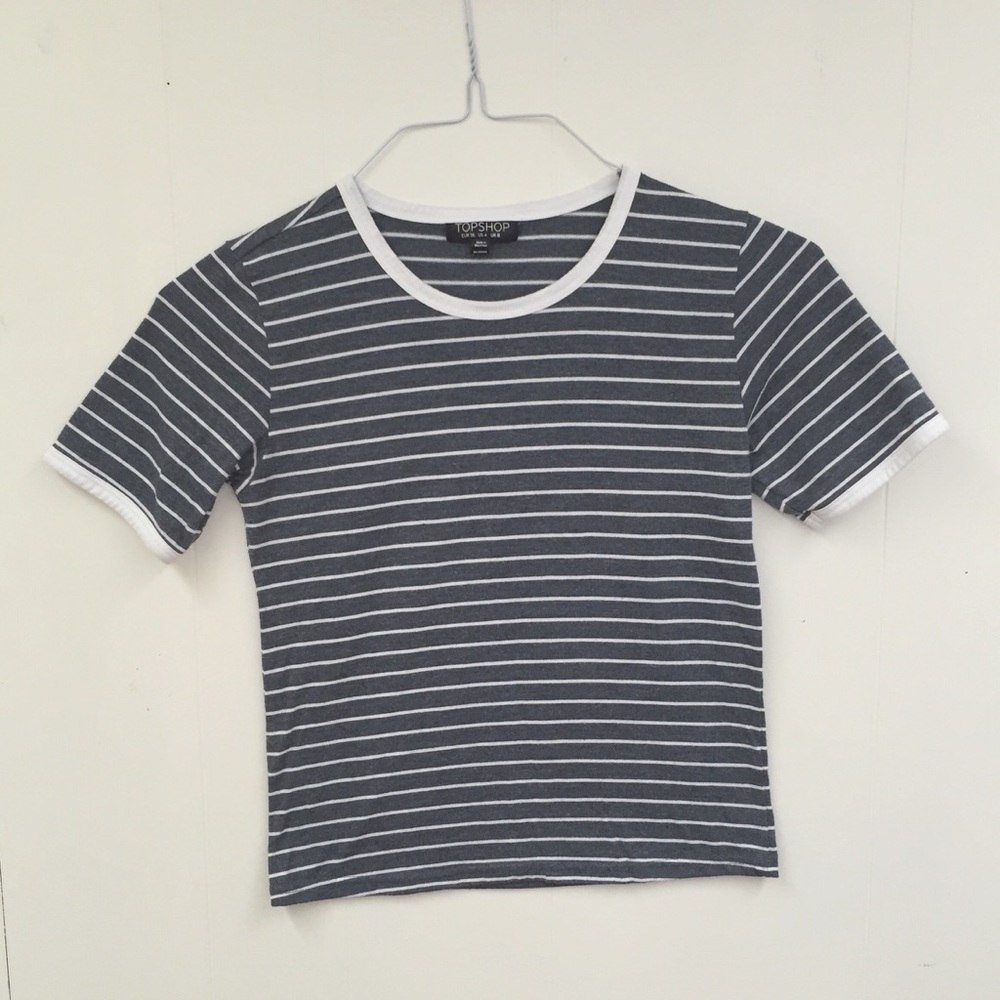 Topshop Grey Striped Ringer Tee