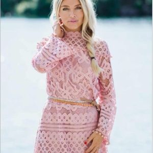 Crochet Pom-pom Trim Sheer Lace Dress